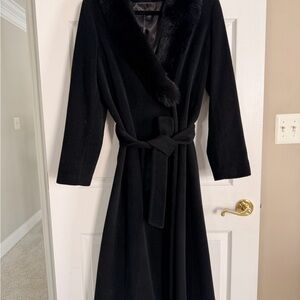 Calvin Klein Black Faux Fur and Brushed Felt Winter Long Coat